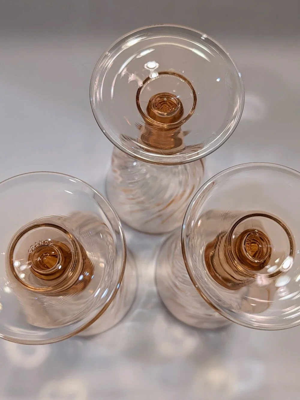 Water Goblets Set of 3 Rosaline Pink Swirl Arcoroc France 6.25″ Vintage 1970s